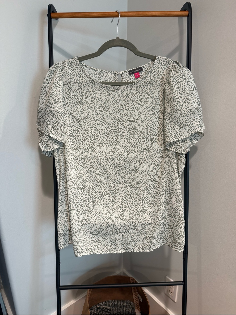 Vince Camuto White and Sage Green Blouse
